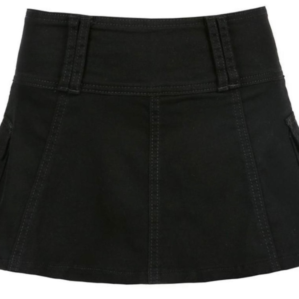 Low Waisted Mini Black Denim Skirt with Short Inserts